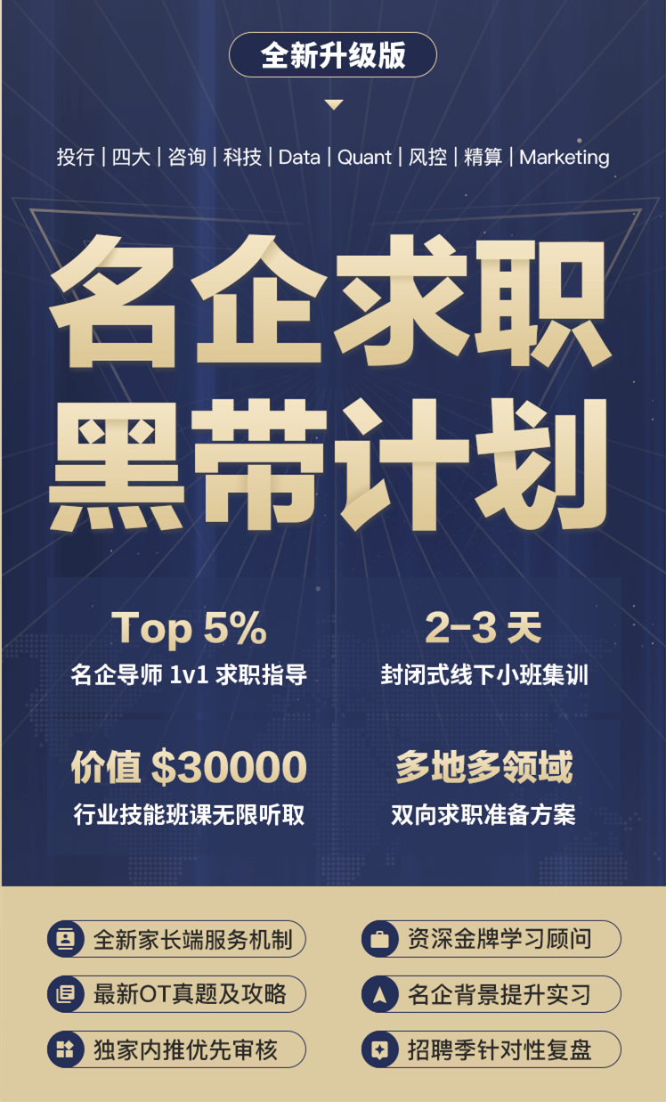 背景提升海外名企求職黑帶計劃Top5%行業(yè)導師輔導