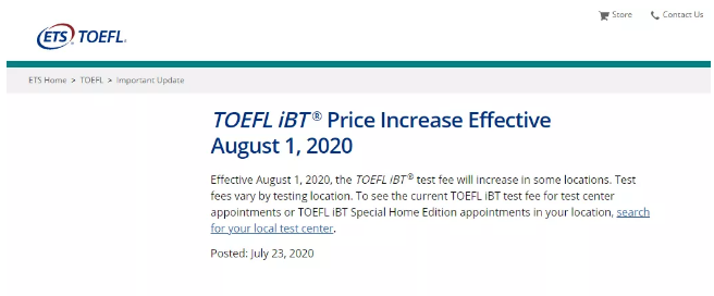 【ETS官方】8月起，托?？荚囐M(fèi)即將全面上調(diào)！