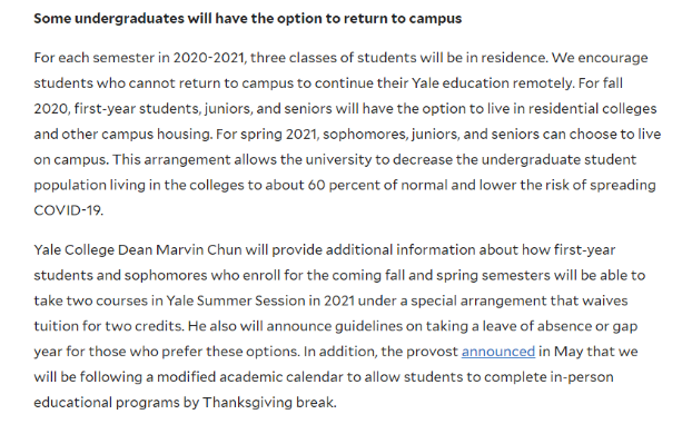 美國耶魯大學(xué)最新消息：2020秋季入學(xué)率80% 具體開學(xué)日期發(fā)布